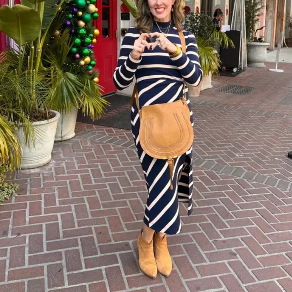 Tanya Taylor Blue White Striped Knit Midi Dress SMALL Career Work Cotton $400 - Picture 7 of 11
